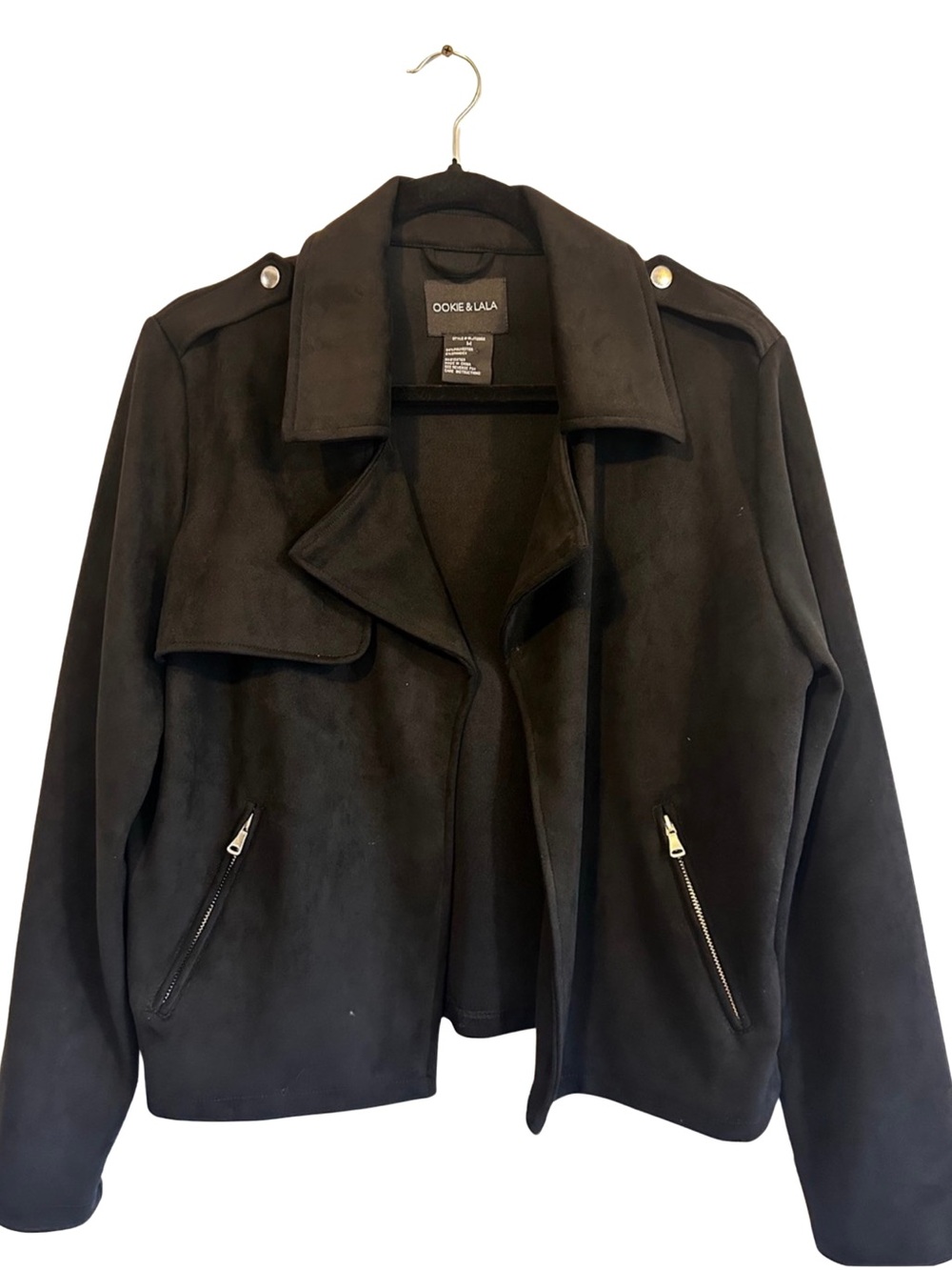 Ookie & LALA Black Faux Suede-Look Moto Jacket